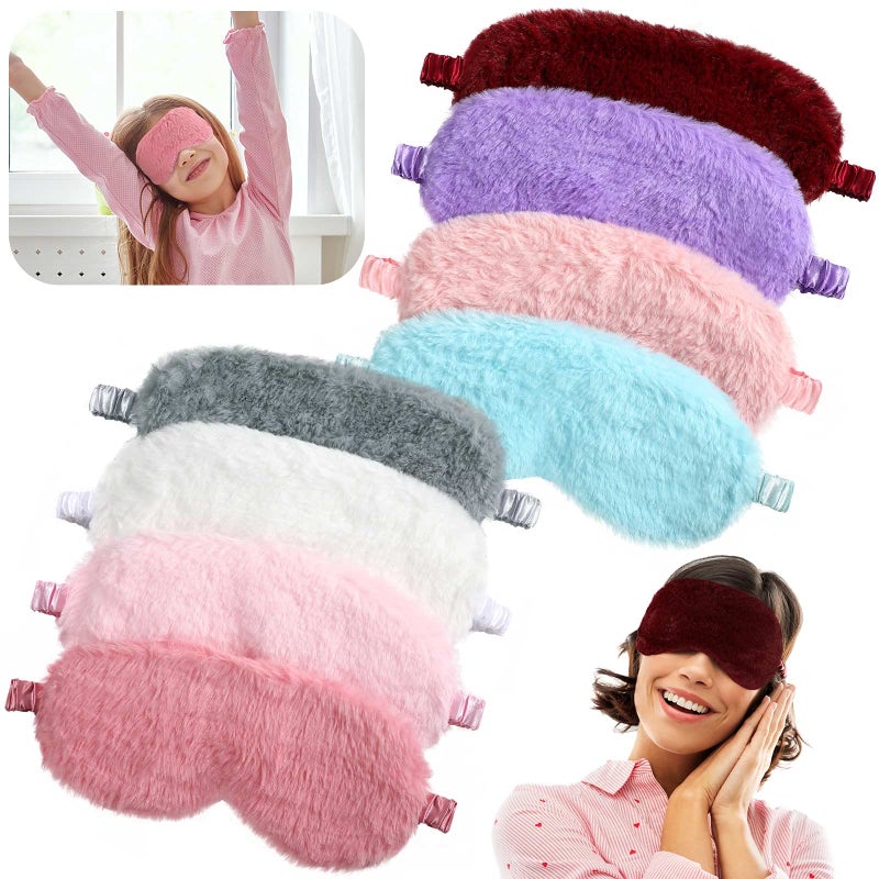 8 Pcs Plush Sleep Eye Mask Children Eye Mask Soft Comfortable Blindfold Color Sleep Blindfold for Sleepover Birthday Party Favors Men Women and Children Classic Color